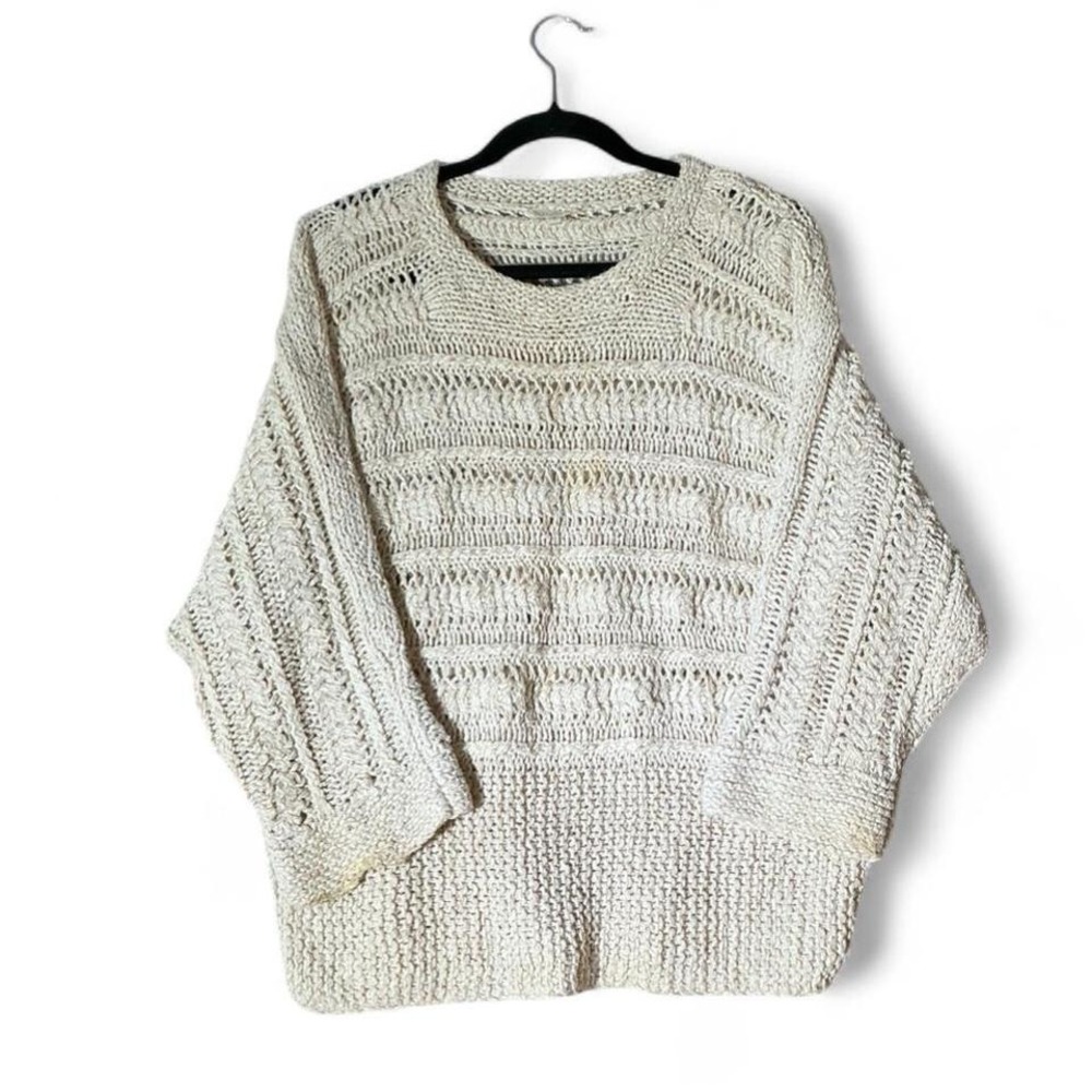 Eileen Fisher Fisherman Organic Cotton Open Knit Crochet Cottagecore Sweater PS